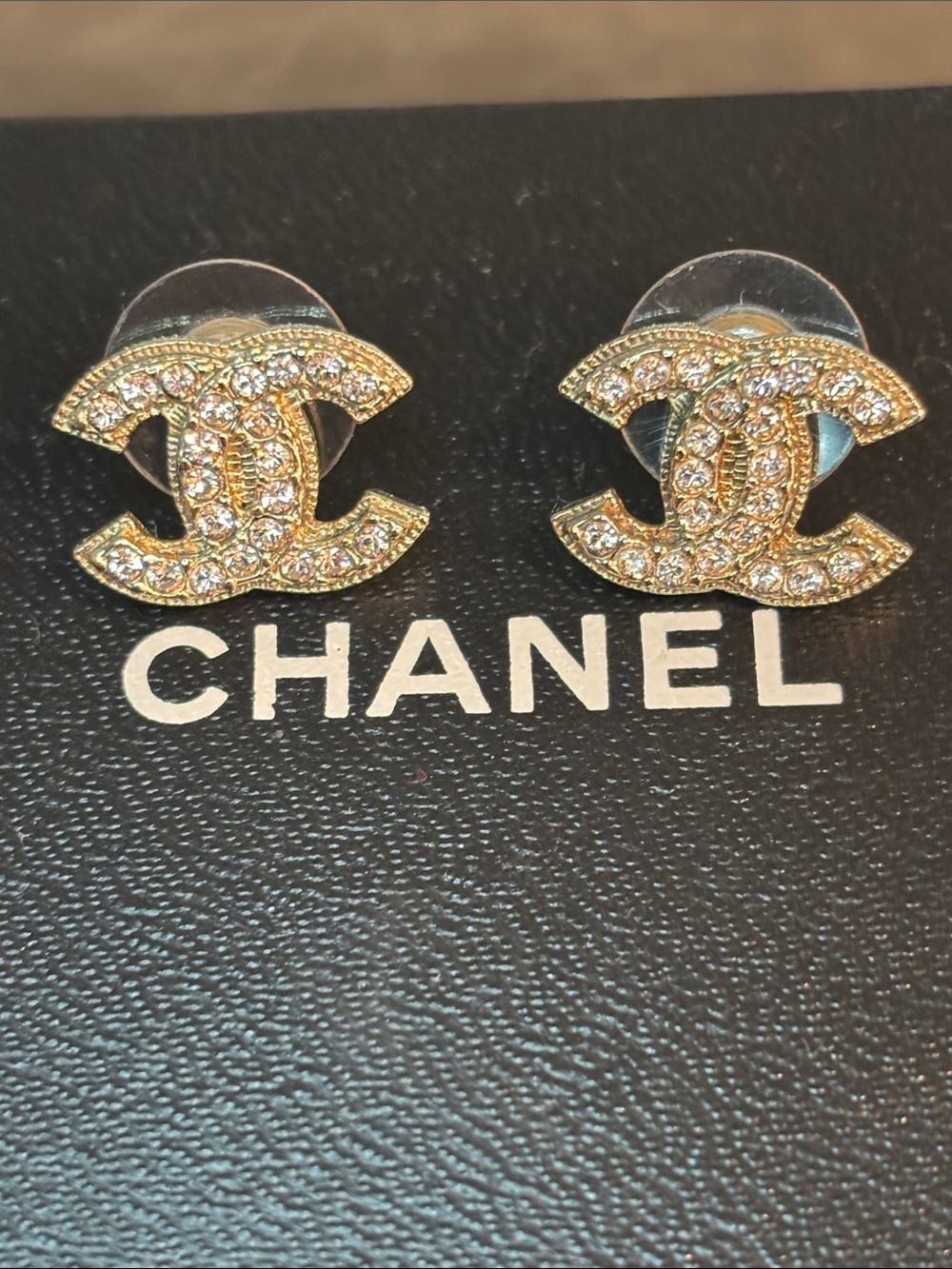 Chanel Light Pink and Gold Stud Earrings